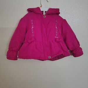 Girls OshKosh Pink  Lined Hooded Double  zip up Snap Winter Jacket Coat